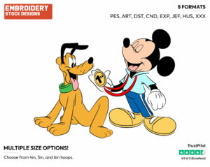 Mickey Giving Pluto A Gold Medal - Disney's Mickey, Minnie & Pluto - Embroidery Design in 3 sizes & 8 formats