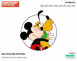 Mickey Hugging Pluto Circle - Disney's Mickey, Minnie & Pluto - Embroidery Design in 3 sizes & 8 formats