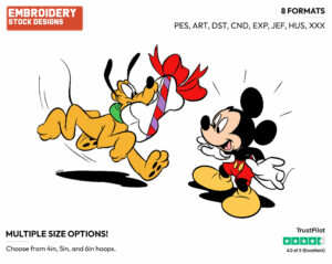 Pluto Giving Mickey Present - Disney's Mickey, Minnie & Pluto - Embroidery Design in 3 sizes & 8 formats