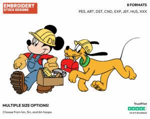 Mickey, Pluto Going To Construction Site - Disney's Mickey, Minnie & Pluto - Embroidery Design in 3 sizes & 8 formats