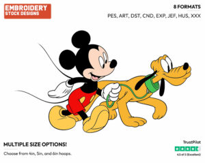 Mickey, Pluto On A Walk - Disney's Mickey, Minnie & Pluto - Embroidery Design in 3 sizes & 8 formats