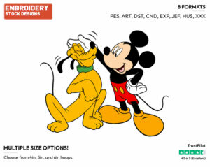 Mickey Petting Pluto - Disney's Mickey, Minnie & Pluto - Embroidery Design in 3 sizes & 8 formats