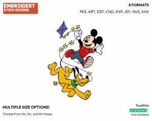 Mickey, Pluto Flying A Kite - Disney's Mickey, Minnie & Pluto - Embroidery Design in 3 sizes & 8 formats