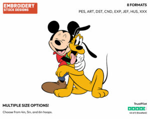 Mickey Hugging Pluto - Disney's Mickey, Minnie & Pluto - Embroidery Design in 3 sizes & 8 formats