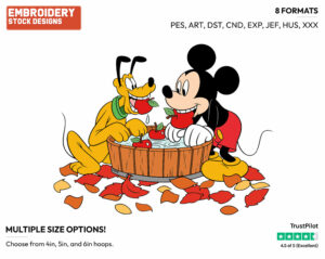 Mickey, Pluto Apple Bobbing - Disney's Mickey, Minnie & Pluto - Embroidery Design in 3 sizes & 8 formats