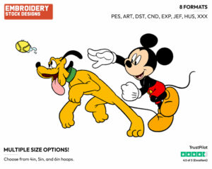 Mickey, Pluto Playing With Tennis Ball - Disney's Mickey, Minnie & Pluto - Embroidery Design in 3 sizes & 8 formats