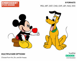 Mickey Offering Apple To Pluto - Disney's Mickey, Minnie & Pluto - Embroidery Design in 3 sizes & 8 formats