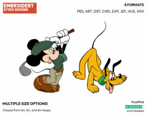 Mickey, Pluto Playing Golf - Disney's Mickey, Minnie & Pluto - Embroidery Design in 3 sizes & 8 formats