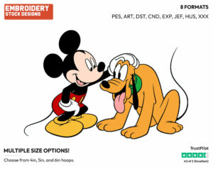Mickey Petting Pluto - Disney's Mickey, Minnie & Pluto - Embroidery Design in 3 sizes & 8 formats