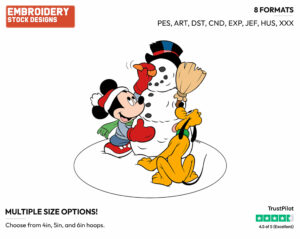 Mickey, Pluto Building Snowman - Disney's Mickey, Minnie & Pluto - Embroidery Design in 3 sizes & 8 formats