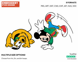 Pluto Watching Mickey Do A Cartwheel - Disney's Mickey, Minnie & Pluto - Embroidery Design in 3 sizes & 8 formats