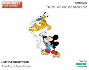 Mickey, Pluto Playing Frisbee - Disney's Mickey, Minnie & Pluto - Embroidery Design in 3 sizes & 8 formats