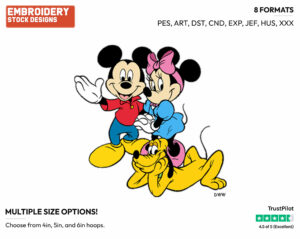Mickey, Minnie, Pluto - Disney's Mickey, Minnie & Pluto - Embroidery Design in 3 sizes & 8 formats
