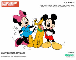 Minnie, Mickey Petting Pluto - Disney's Mickey, Minnie & Pluto - Embroidery Design in 3 sizes & 8 formats