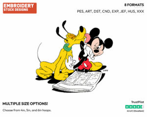 Pluto Licking Mickey - Disney's Mickey, Minnie & Pluto - Embroidery Design in 3 sizes & 8 formats