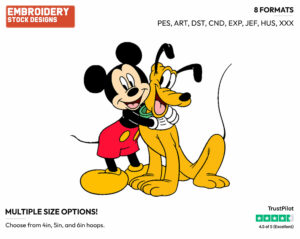 Mickey Hugging Pluto - Disney's Mickey, Minnie & Pluto - Embroidery Design in 3 sizes & 8 formats