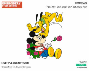 Pluto Pouncing On Mickey - Disney's Mickey, Minnie & Pluto - Embroidery Design in 3 sizes & 8 formats