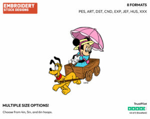 Pluto Pulling Minnie In A Cart - Disney's Mickey, Minnie & Pluto - Embroidery Design in 3 sizes & 8 formats