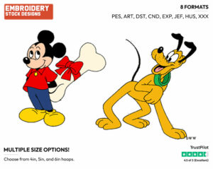 Mickey Holding Gift For Pluto - Disney's Mickey, Minnie & Pluto - Embroidery Design in 3 sizes & 8 formats