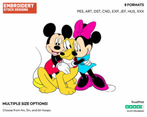 Mickey, Minnie Hugging Pluto - Disney's Mickey, Minnie & Pluto - Embroidery Design in 3 sizes & 8 formats