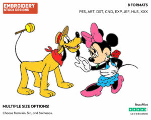 Minnie, Pluto Dancing - Disney's Mickey, Minnie & Pluto - Embroidery Design in 3 sizes & 8 formats