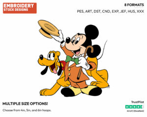 Mickey, Pluto - Disney's Mickey, Minnie & Pluto - Embroidery Design in 3 sizes & 8 formats