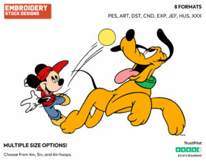 Mickey, Pluto Playing Ball - Disney's Mickey, Minnie & Pluto - Embroidery Design in 3 sizes & 8 formats