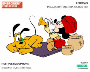 Mickey, Pluto Snake Charmer - Disney's Mickey, Minnie & Pluto - Embroidery Design in 3 sizes & 8 formats