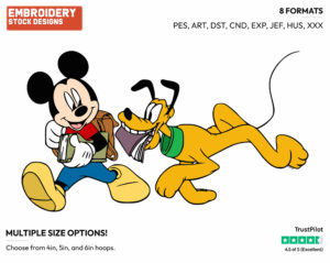 Mickey, Pluto Walking To School - Disney's Mickey, Minnie & Pluto - Embroidery Design in 3 sizes & 8 formats