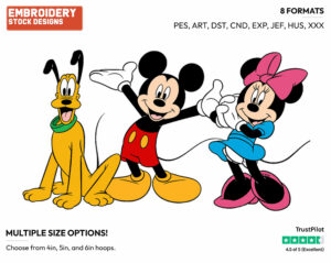Mickey, Minnie, Pluto - Disney's Mickey, Minnie & Pluto - Embroidery Design in 3 sizes & 8 formats
