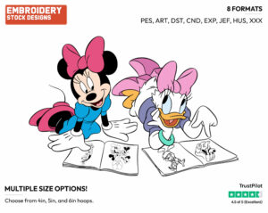 Minnie Mouse, Daisy Duck Looking At Pictures - Disney's Minnie Mouse & Daisy Duck - Embroidery Design in 3 sizes & 8 formats