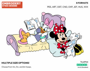 Minnie Mouse, Daisy Duck Reading Comics In Bedroom - Disney's Minnie Mouse & Daisy Duck - Embroidery Design in 3 sizes & 8 formats