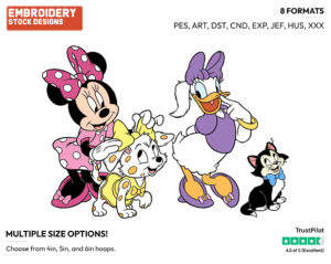 Minnie, Daisy Happy Helpers, With Figaro And Puppy - Disney's Minnie Mouse & Daisy Duck - Embroidery Design in 3 sizes & 8 formats