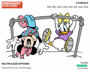 Young Minnie, Daisy Playing In Jungle Gym - Disney's Minnie Mouse & Daisy Duck - Embroidery Design in 3 sizes & 8 formats