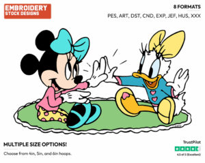 Young Minnie, Daisy Playing Patty-Cake - Disney's Minnie Mouse & Daisy Duck - Embroidery Design in 3 sizes & 8 formats