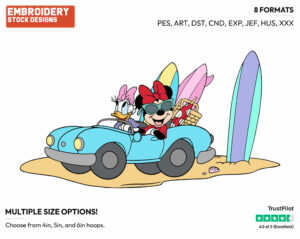 Minnie, Daisy In Car - Disney's Minnie Mouse & Daisy Duck - Embroidery Design in 3 sizes & 8 formats