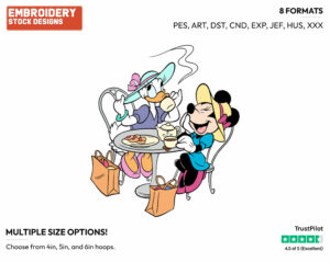 Minnie, Daisy Chatting After Shopping - Disney's Minnie Mouse & Daisy Duck - Embroidery Design in 3 sizes & 8 formats