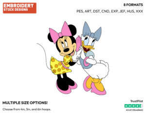 Minnie, Daisy On The Phone - Disney's Minnie Mouse & Daisy Duck - Embroidery Design in 3 sizes & 8 formats