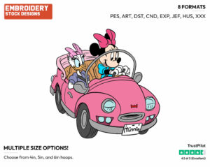 Minnie, Daisy In The Car - Disney's Minnie Mouse & Daisy Duck - Embroidery Design in 3 sizes & 8 formats