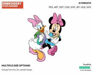 Minnie, Daisy Walking To School - Disney's Minnie Mouse & Daisy Duck - Embroidery Design in 3 sizes & 8 formats