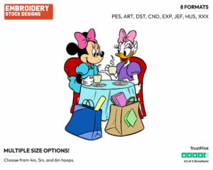 Minnie, Daisy Chatting After Shopping - Disney's Minnie Mouse & Daisy Duck - Embroidery Design in 3 sizes & 8 formats