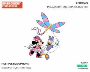 Minnie, Daisy Flying Kites - Disney's Minnie Mouse & Daisy Duck - Embroidery Design in 3 sizes & 8 formats