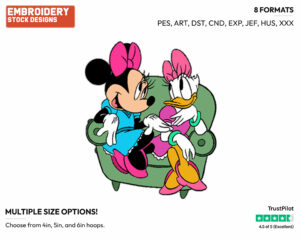 Minnie, Daisy Chatting On The Couch - Disney's Minnie Mouse & Daisy Duck - Embroidery Design in 3 sizes & 8 formats