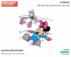 Minnie, Daisy Making Snow Angels - Disney's Minnie Mouse & Daisy Duck - Embroidery Design in 3 sizes & 8 formats