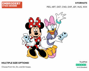 Minnie And Daisy Playing Video Games - Disney's Minnie Mouse & Daisy Duck - Embroidery Design in 3 sizes & 8 formats