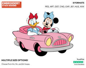 Minnie Driving Her Car With Daisy - Disney's Minnie Mouse & Daisy Duck - Embroidery Design in 3 sizes & 8 formats