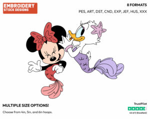 Minnie And Daisy As Mermaids - Disney's Minnie Mouse & Daisy Duck - Embroidery Design in 3 sizes & 8 formats
