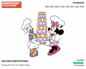Minnie Mouse And Daisy Duck Carrying A Tiered Cake - Disney's Minnie Mouse & Daisy Duck - Embroidery Design in 3 sizes & 8 formats