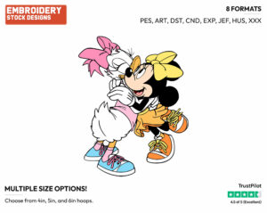 Minnie, Daisy Hugging - Disney's Minnie Mouse & Daisy Duck - Embroidery Design in 3 sizes & 8 formats