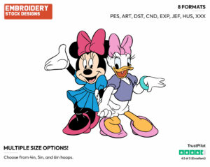 Minnie, Daisy Side By Side - Disney's Minnie Mouse & Daisy Duck - Embroidery Design in 3 sizes & 8 formats